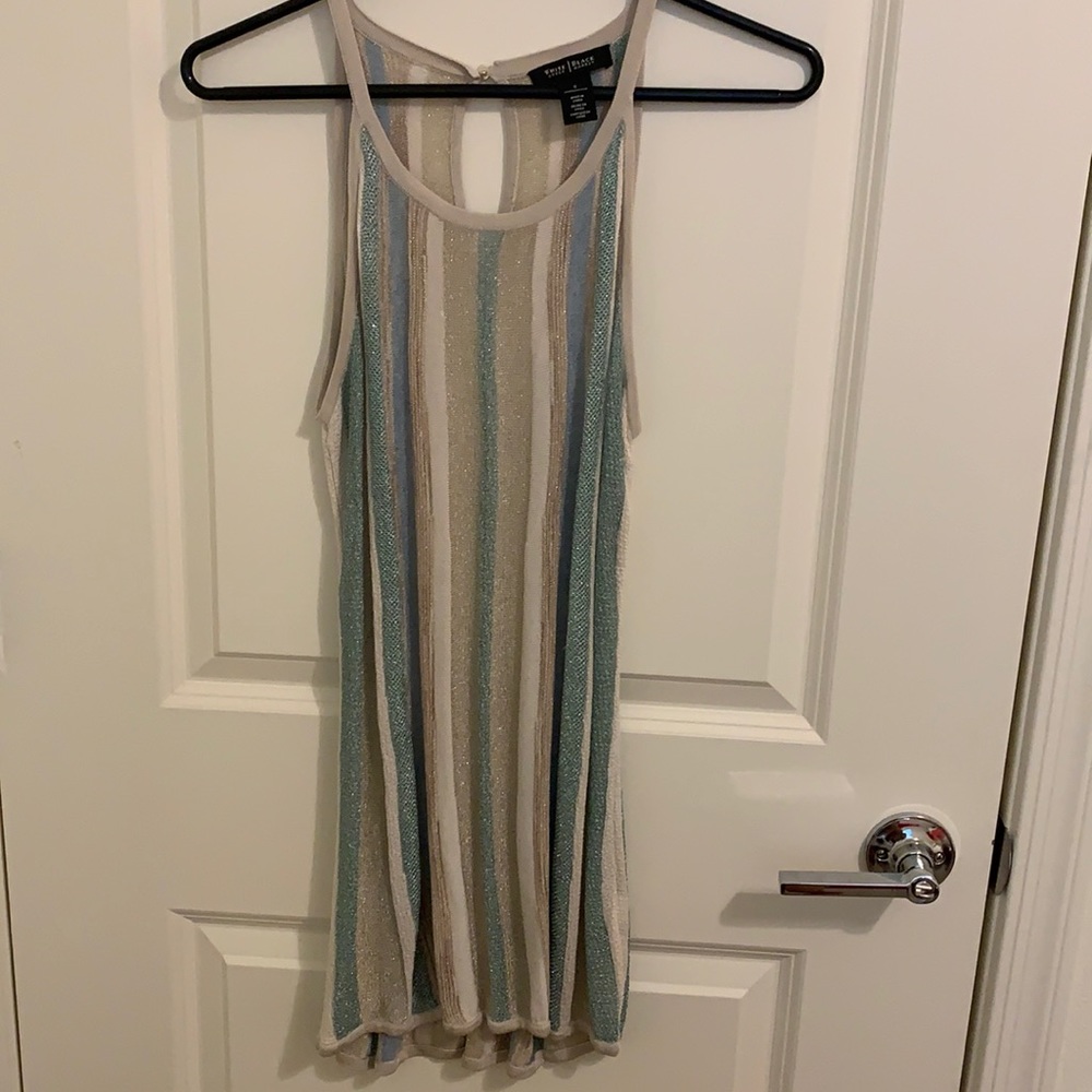 Venus Striped Metallic Knit Tank Dress - Sage, Cream & Taupe